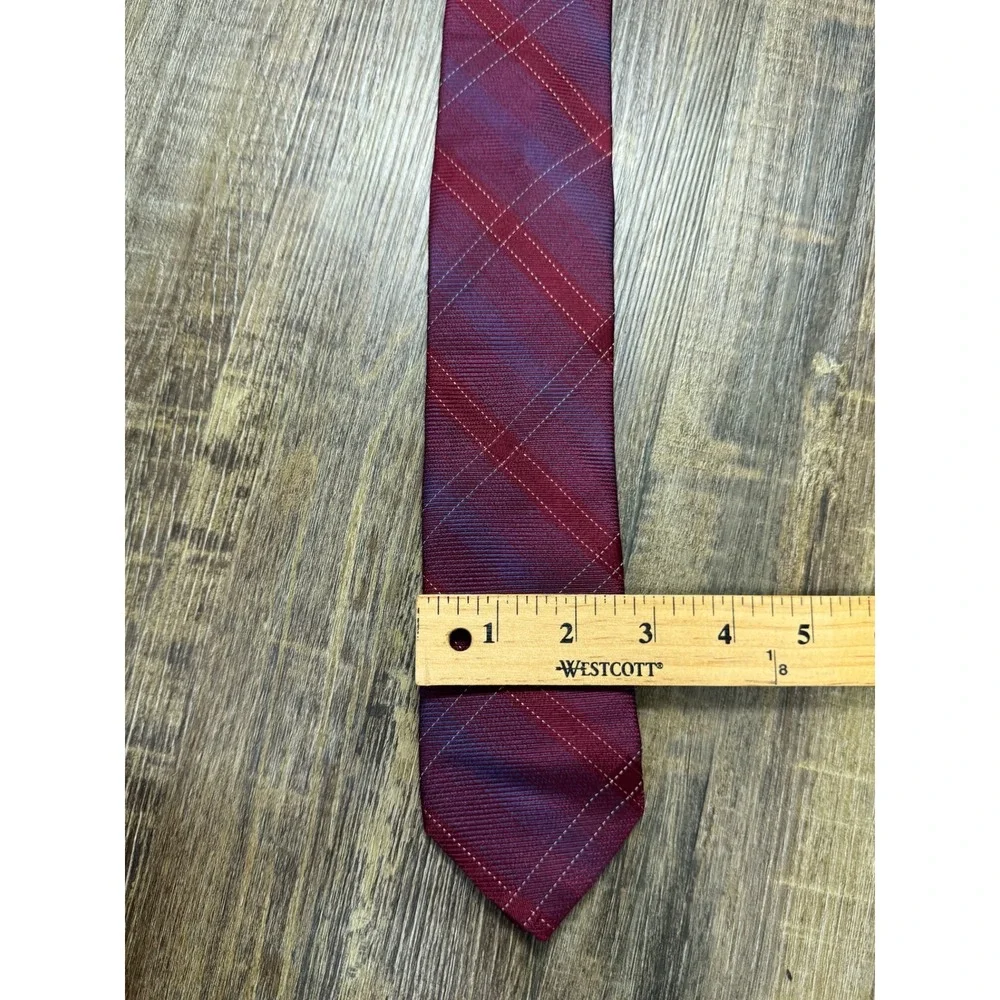 Saks Fifth Avenue RED Mens Silk Tie Burgundy‎ Purple Plaid Check Made in Italy